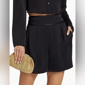 New Ramy Brook Joss Pleated Shorts Black Banded Waist Pleated